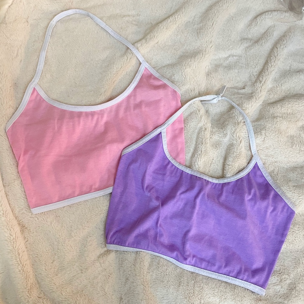 Pink & Purple Mini Crop Halter Tops Set of 2 One Size